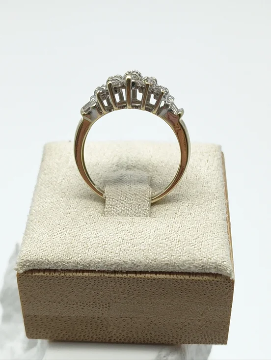 Vintage 14k Yellow Gold Triple Row Diamond Pyramid Cocktail Ring - Picture 3 of 12